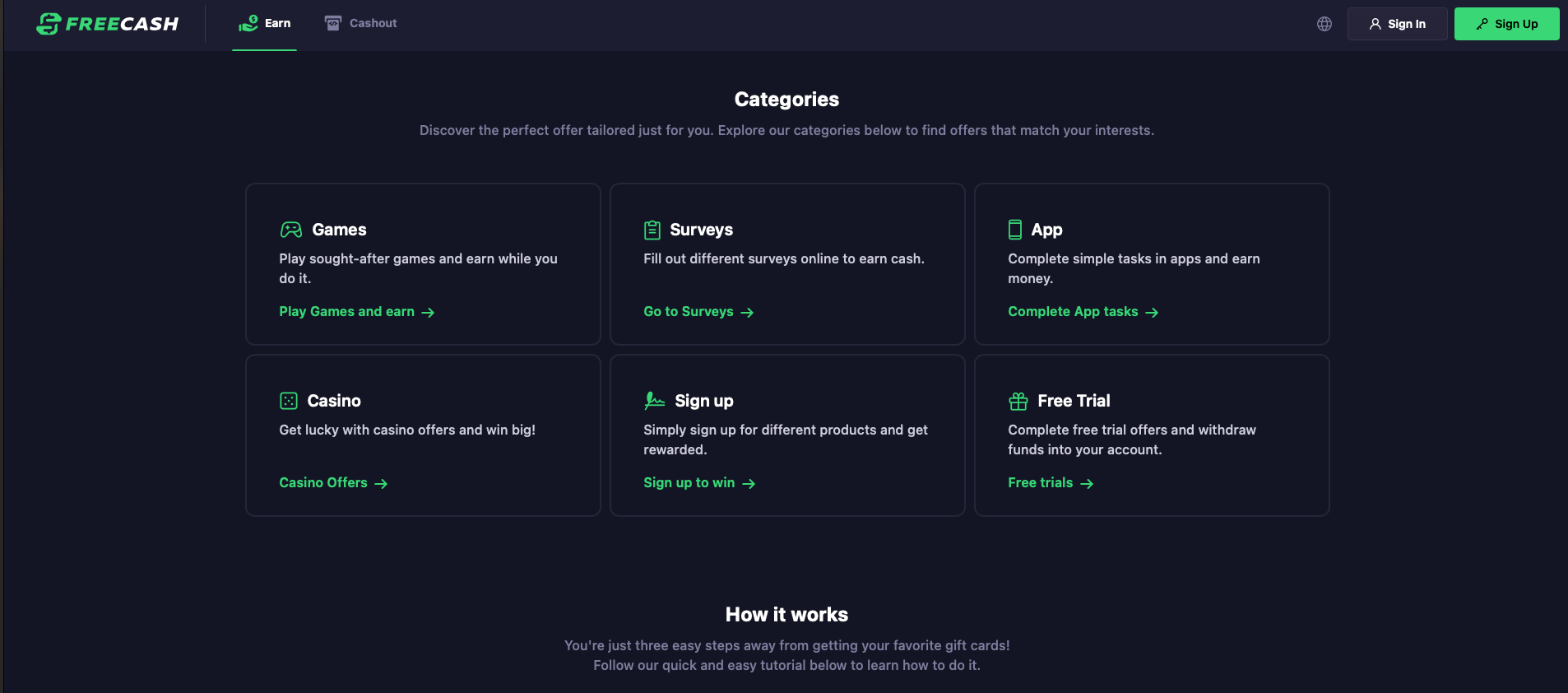 Freecash Earn Page