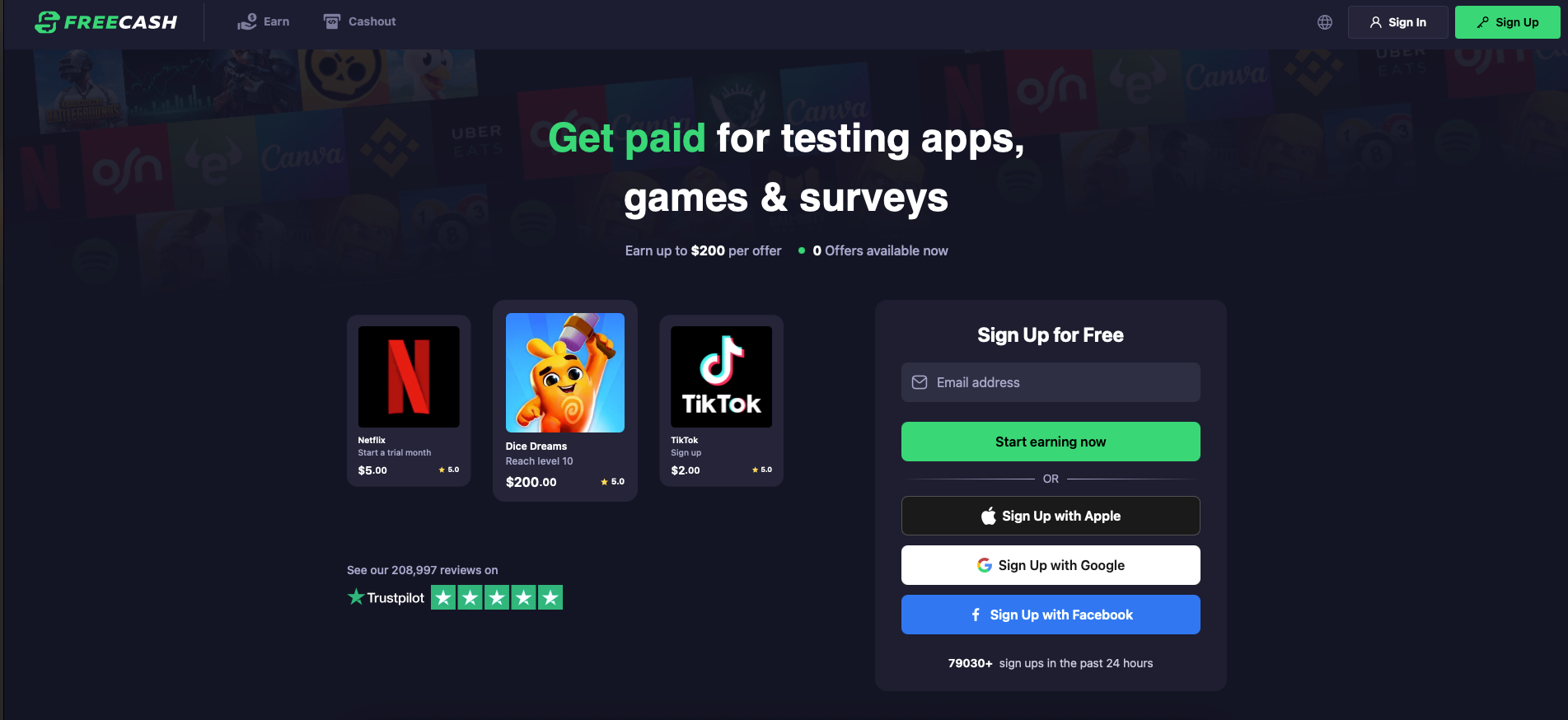 Freecash Homepage