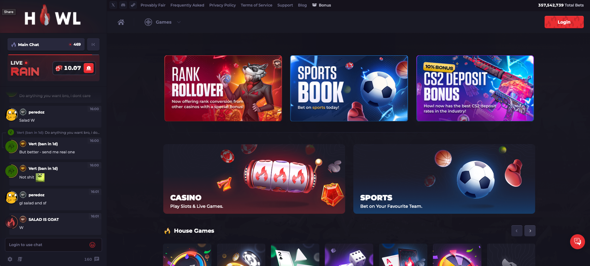 Howl.gg Homepage