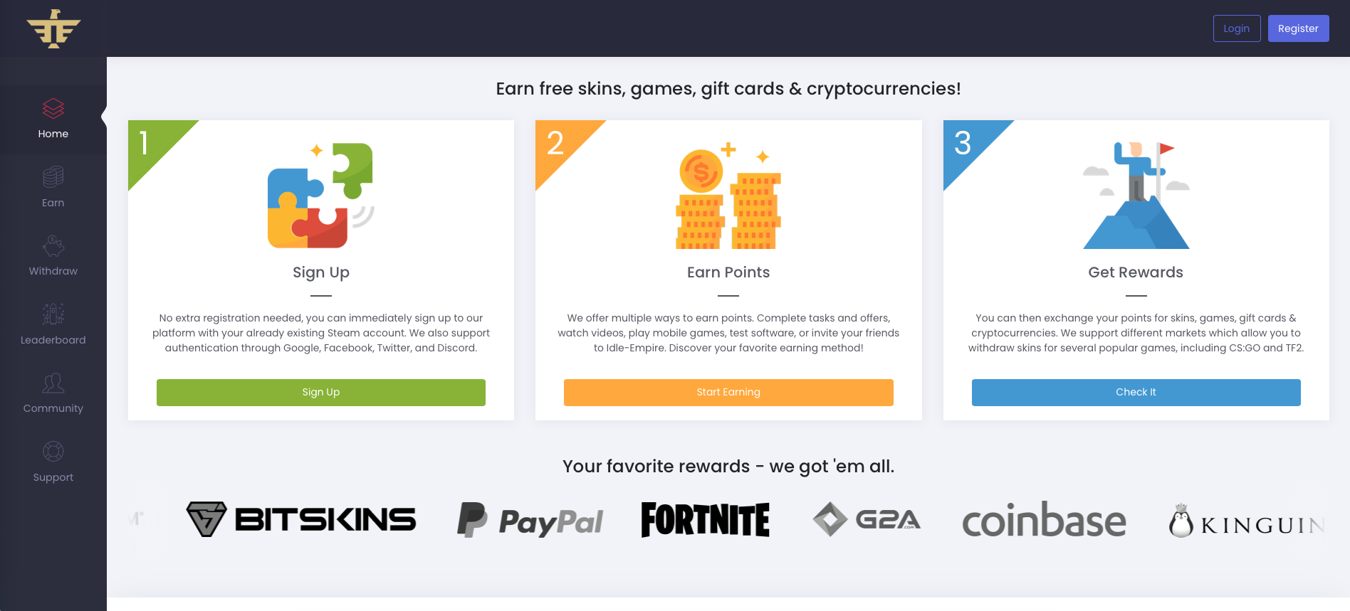 Idle Empire Homepage